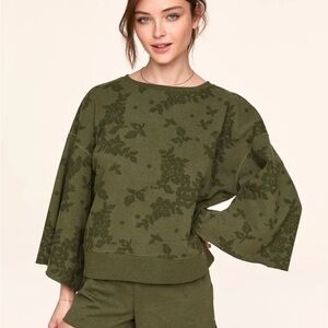 Adore Me Olive Green Bailey Floral Print Bell Sleeve Sweatshirt Size Small